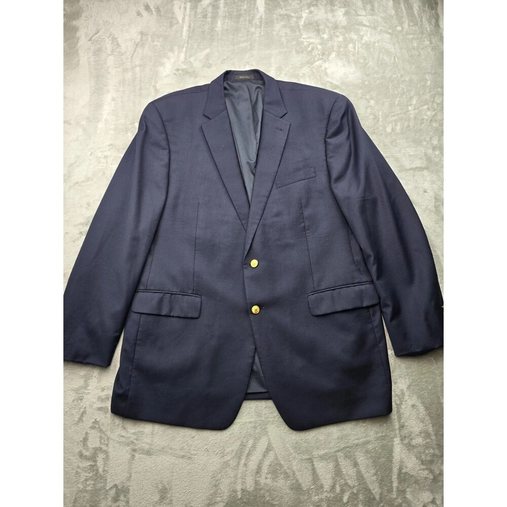 Lauren Ralph Lauren Blazer Mens 46L Navy Blue Gold Buttons Suit Jacket Wool